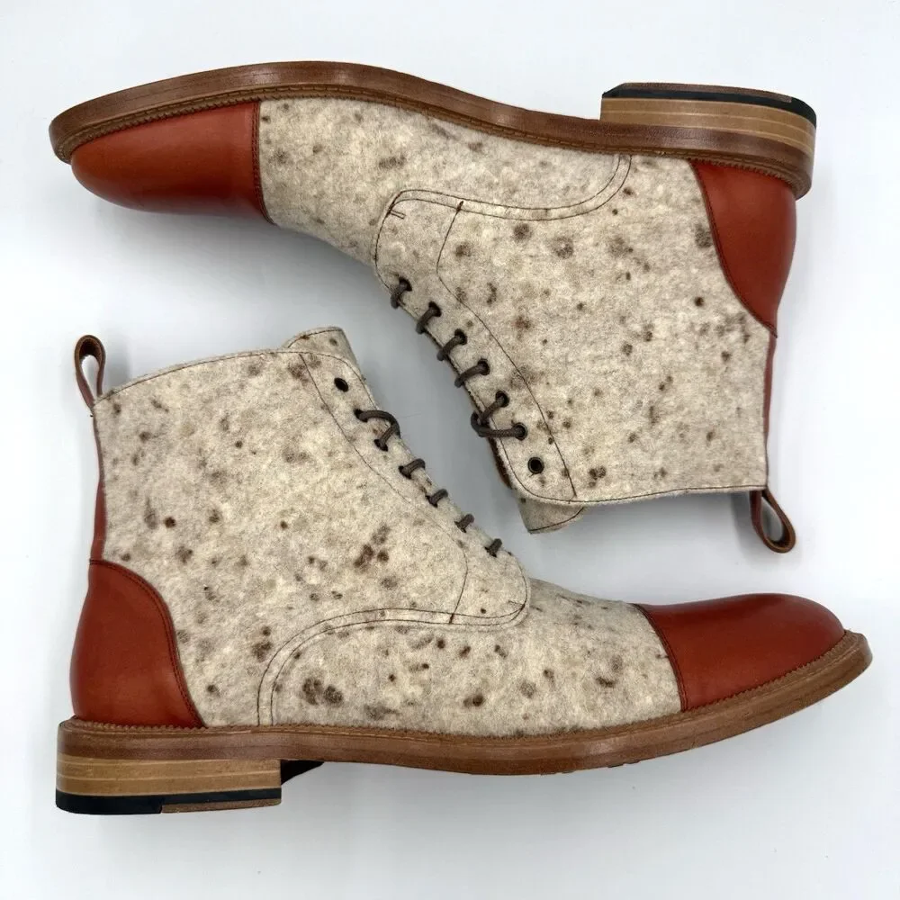 Taft The Jack Boot Men’s US 12 EU 45 Calico Wool Calfskin Cap Toe Lace Up Spain - Picture 1 of 7